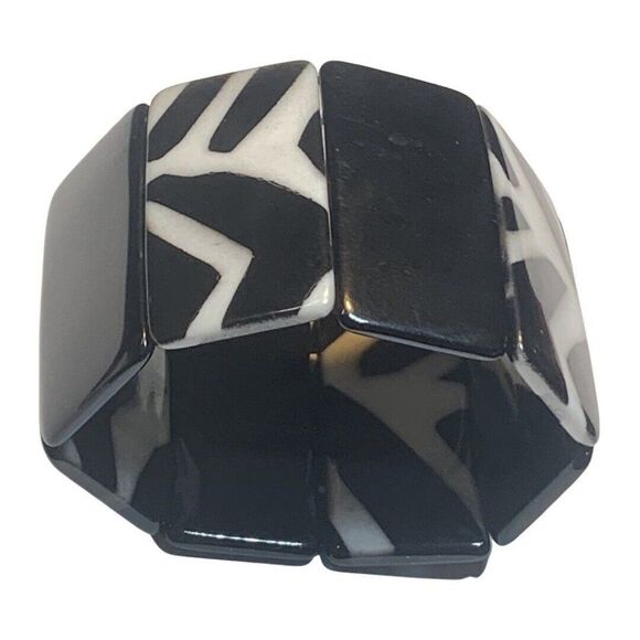 Vintage Black White Zebra Print Acrylic Rectangle Women’s Stretch Bracelet - Picture 5 of 6